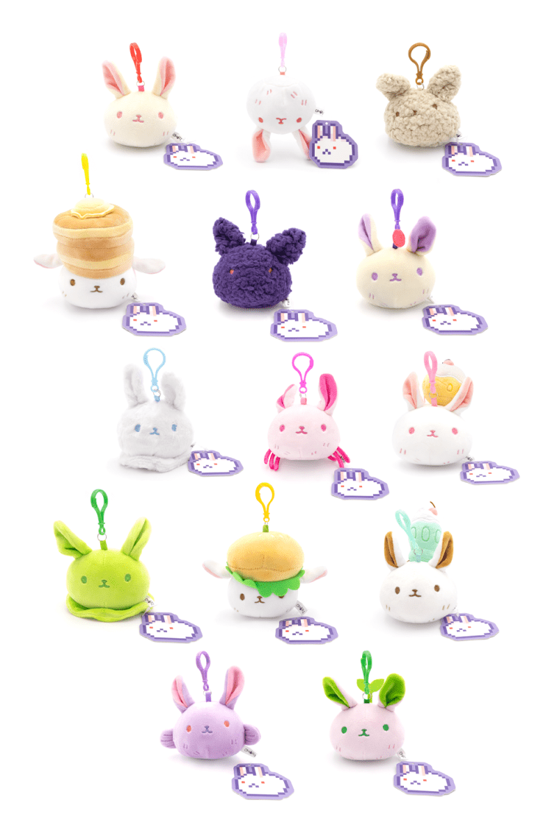 omori plushies bunnies group front